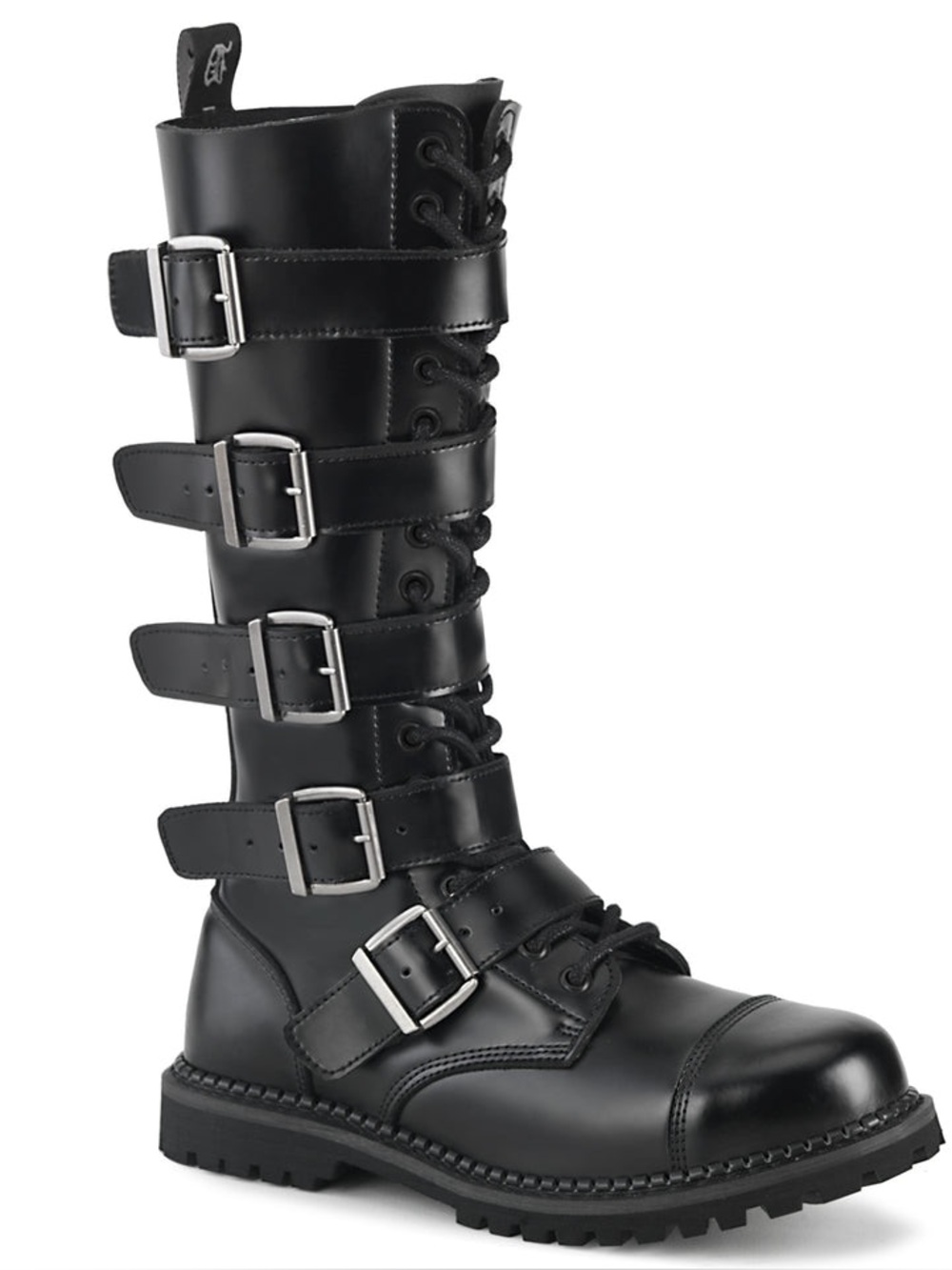 Unisex Black Buckle Combat Boots - Heavy-Duty Lace-Up